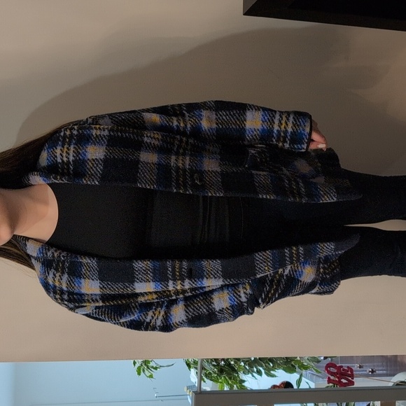 Aritzia Wilfred Free blue Yellow Wool Blend Plaid Casual Peacoat Jacket Size XS - Picture 4 of 14